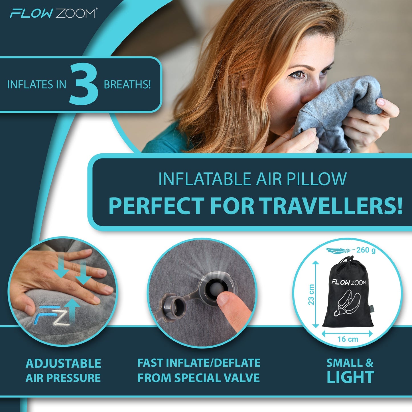 Inflatable air pillow perfect for travellers