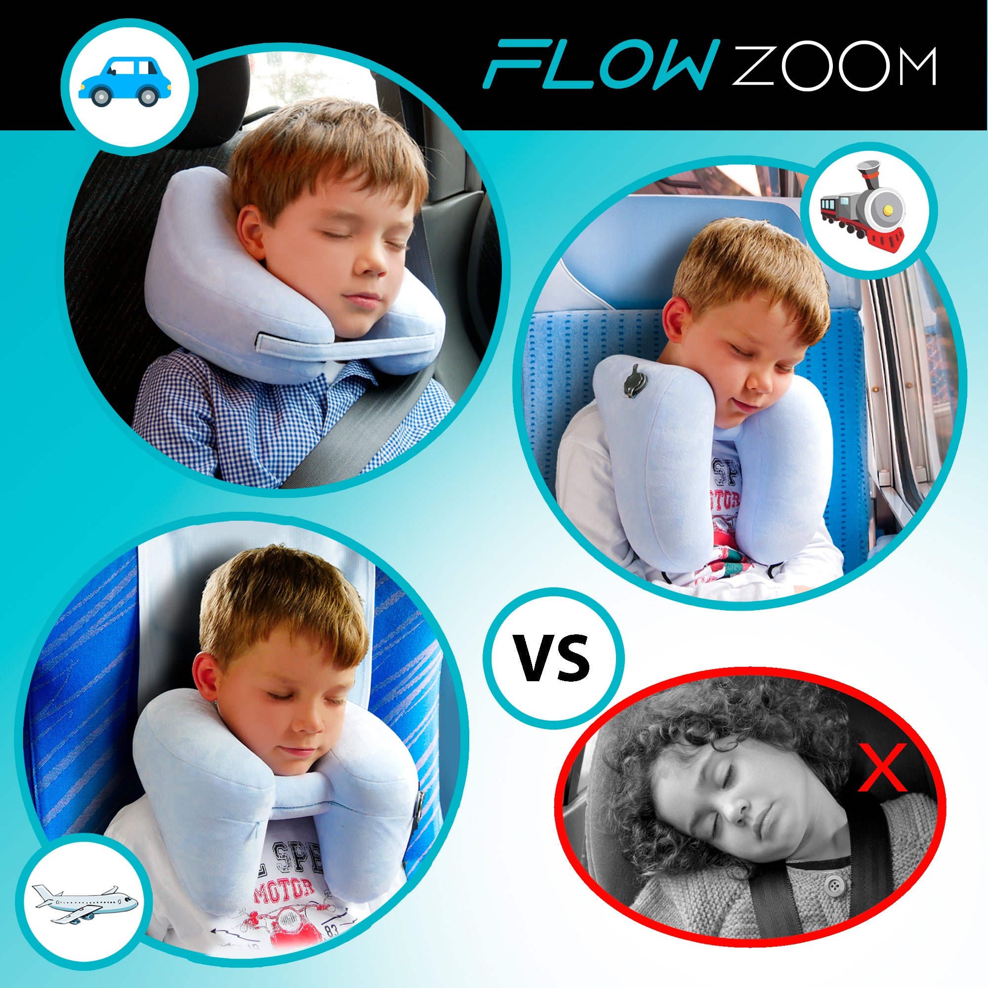 Inflatable Travel Pillow for Kids - Different Positions 