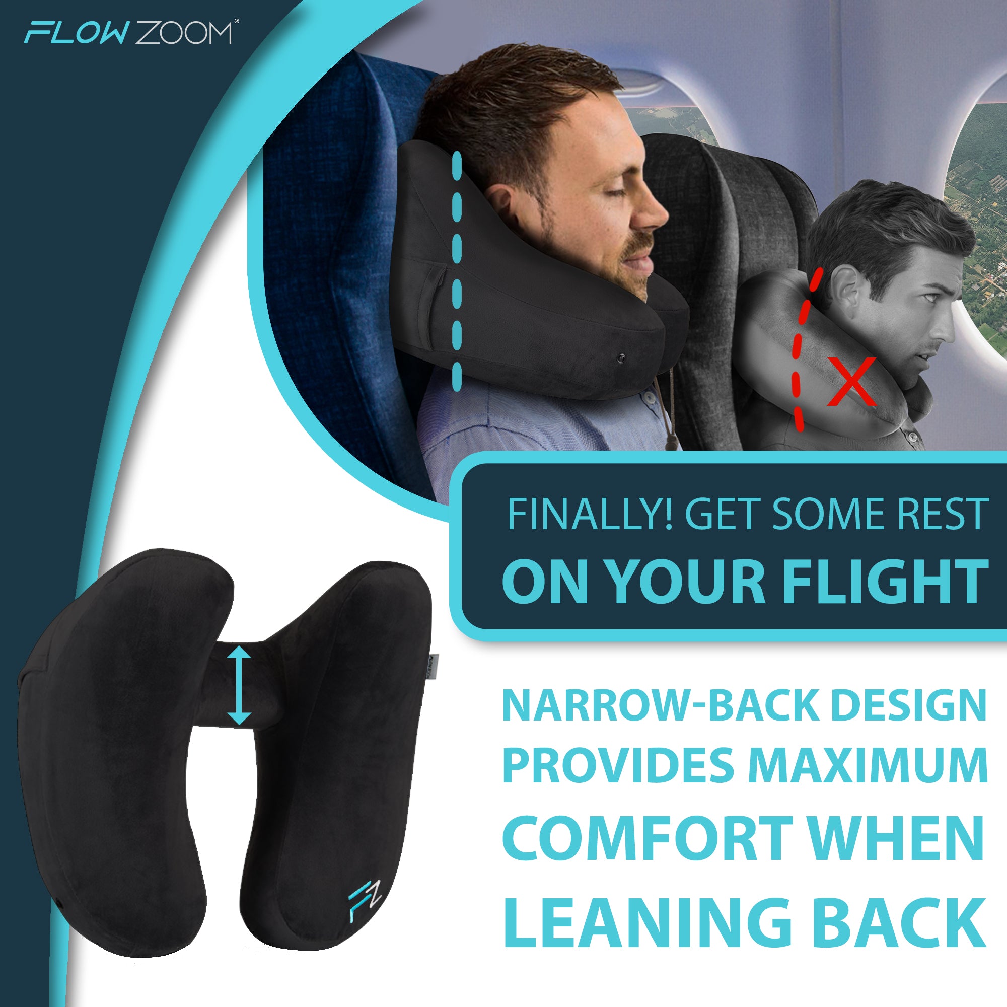 Airplane cushion with narrow-back design