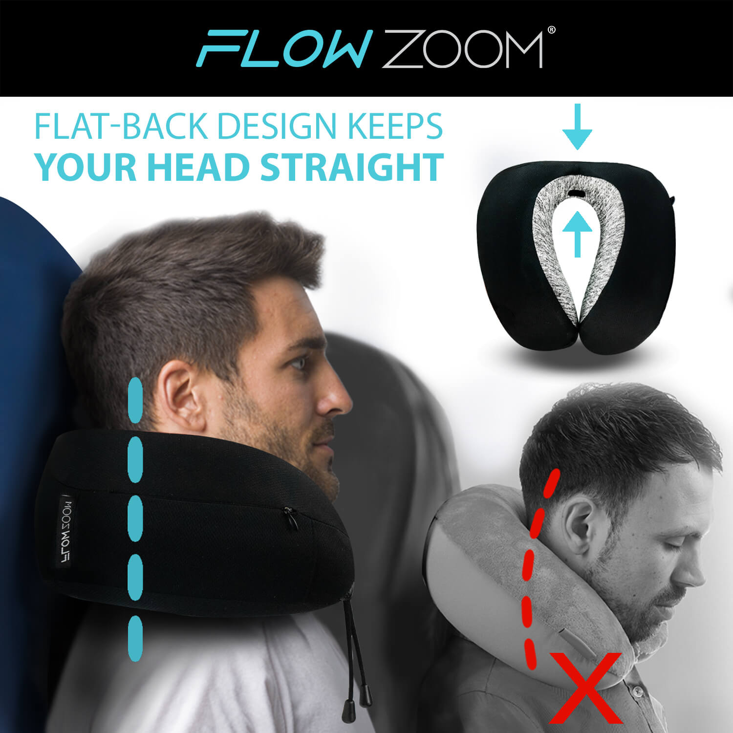 Memory neck pillow for travelling with flat-back design
